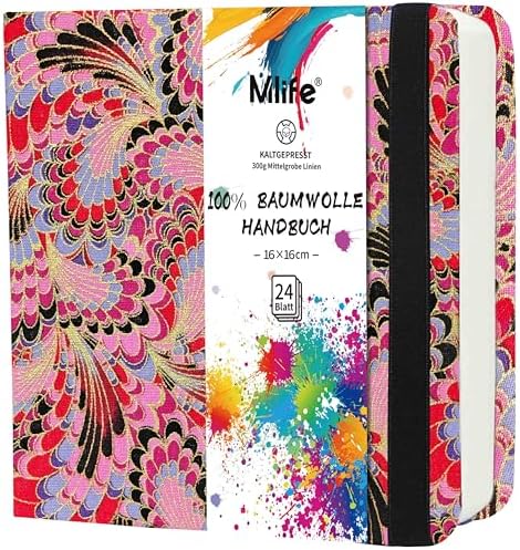 Mlife Square Watercolor Sketchbook,100% Cotton,300gsm/140lb,Acid-Free,Watercolor Journal for Artists Adults Students,6.5 * 6.5 Inch(Red Feather)