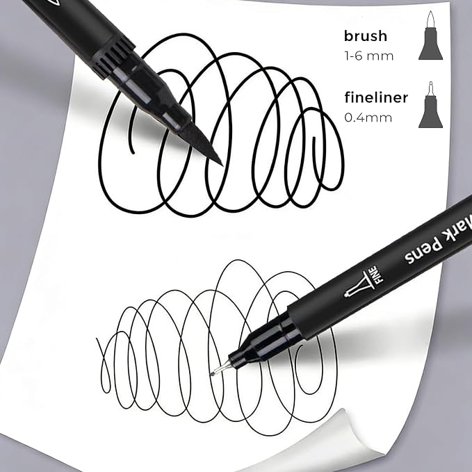 Black Double Tip Brush Pens Art Markers,12 Colored Artist Fine Brush Pen Coloring Markers for Adult Drawing Art Craft Kit