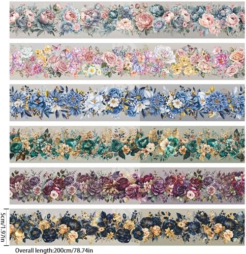 6Rolls Washi Tape Set Scrapbook Supplies,Flower Adhesive Tape Washi Stickers Flowers Plant Decorative Tape Scrapbook Tape Vintage Floral Wide Washi Tape Stickers Scrapbook Stickers Journaling Supplies