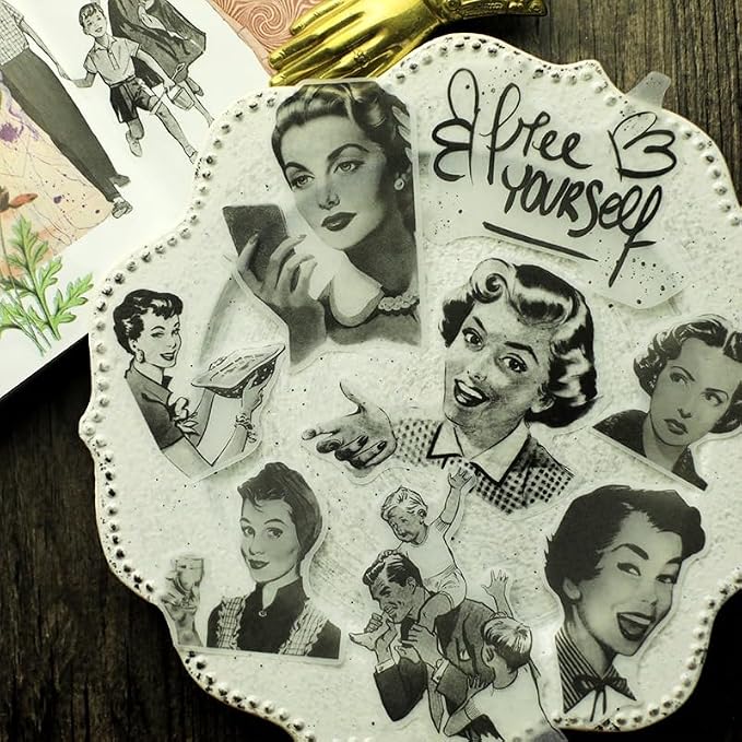 CATaireen Vintage Junk Journal Ephemera Scrapbooking Supplies Translucent Vellum Paper Stickers Card Making Decal Art Aesthetic for Adults (Character Dark -2)