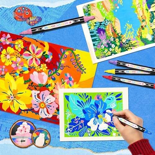 TBC The Best Crafts 108 Dual Tip Acrylic Paint Markers, Double zipper design Topgrade Canvas bag,Waterproof, Non-Toxic, odorless, Suitable for Paper,Pottery, Stones, Glass,outdoor painting