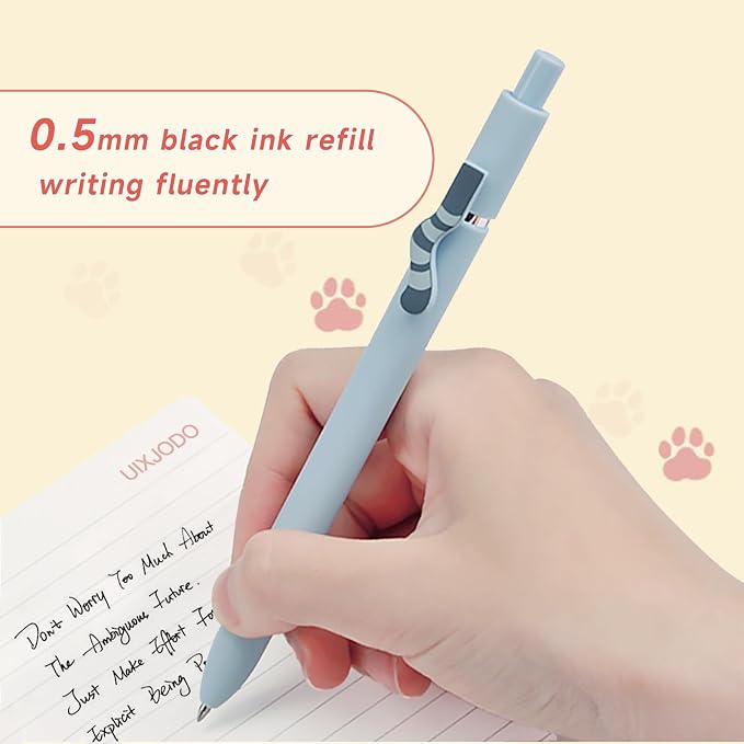 UIXJODO Cat Pens, 4 Pcs 0.5mm Cute Kawaii Black Ink Pens Fine Point Smooth Writing Pen, High-End Series Cat's Tail Retractable Pen for Journaling Note Taking (4 Pcs Cat)