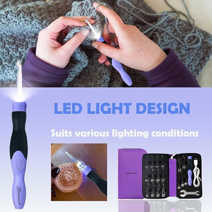 Yarniss 17 Size Lighted Crochet Hooks 2.5mm~14mm,Rechargeable Crochet Hooks