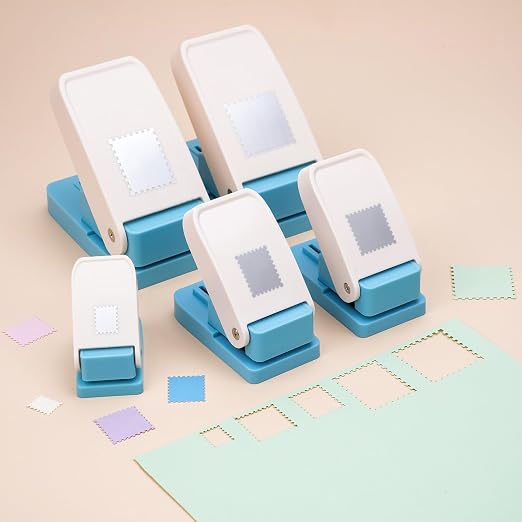 5Pcs Stamp Punch, 1.5x1.25inch/1x0.8inch/0.6x0.5inch Rectangle Postage Stamps Punches,1.5inch/1 inch Stamps Shaped Puncher, Stamp Cutter Hole Punch, Paper Punches for Crafting Scrapbooking Journaling