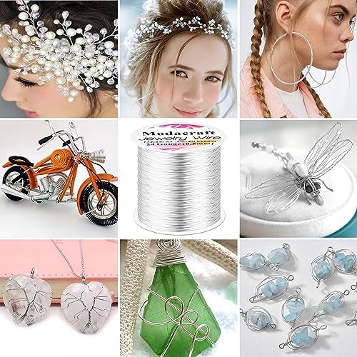 Modacraft 24 Gauge Wire for Jewelry Making with 4-in-1 Pilers, 213.3 FT/0.5 mm Craft Wire Tarnish Resistant Copper Beading Wire for Jewelry Making Supplies and Crafting (Silver)