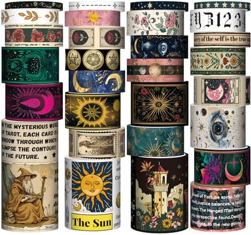 29 Rolls Washi Tape Set - Tarot Theme Decorative Masking Tape Colored Patterns, Vintage Adhesive Artists Tapes for Journaling Supplies, Diy Crafts, Scrapbooking, Junk Journal Supplies, School Supplies