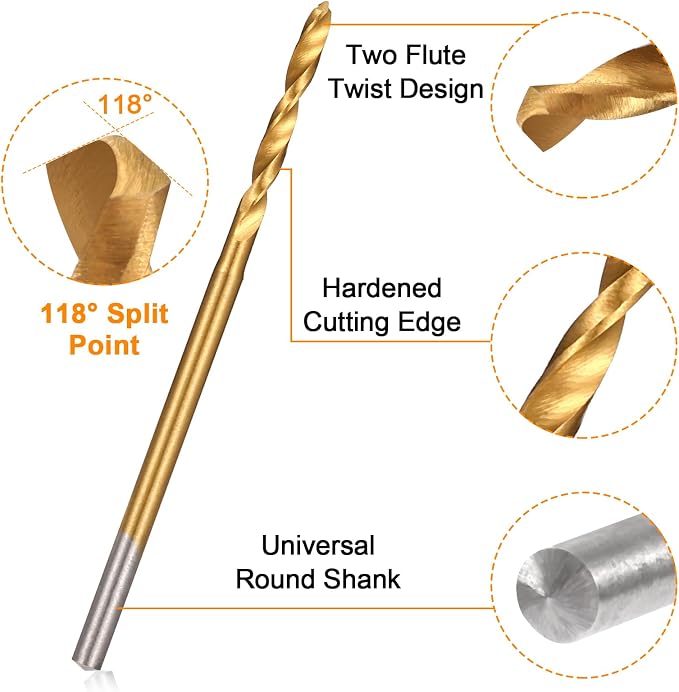 Uolor Mini Twist Drill Bit Set, 10Pcs Micro Engraving Drill Bits, 0.6mm-2.2mm, HSS 2.35mm Shank Titanium Coated Tiny Drill Bit Hole Drilling Tool for DIY Resin, Jewelry, Amber, Circuit Board, Walnut