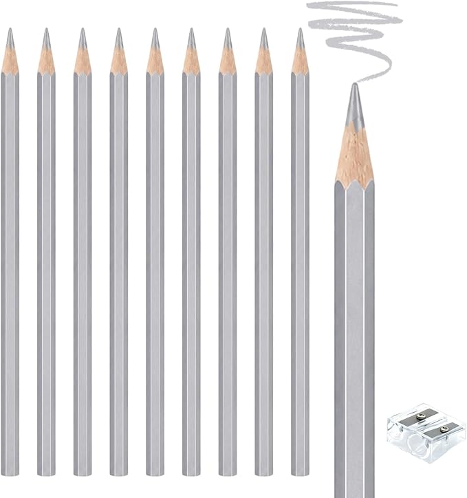 10 PCS Silver Colored Pencils, Pre-sharpened Professional Wooden Art Pencils Set for Artists Painting | Premium Drawing Sketching Supplies