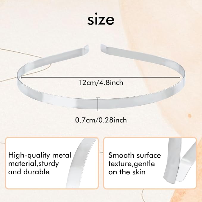 Dizila 30 Pack 0.7cm/0.28" Smooth Plain Blank DIY Craft Silver Thin Metal Headbands Frame Base Wire Hair Bands Accessories for Women Men Girls Teens Kids