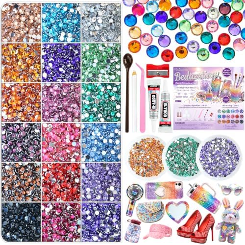 18000Pcs Resin Rhinestones for Bedazzling, Multicolor 3mm Flatback Gems, Bedazzler Kit with 2Pcs 10ml B7000 Jewelry Glue for Crafts, Shoes & Nail Art