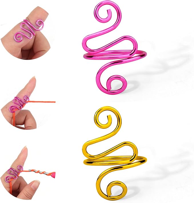 Vodolo Crochet Ring,2PCS Gold Adjustable Yarn Tension Ring for Crocheting Peacock Shape Knitting Loop Open Finger Ring for Mother Grandma Thanksgiving Presents Finger Yarn Guide Crochet Accessories