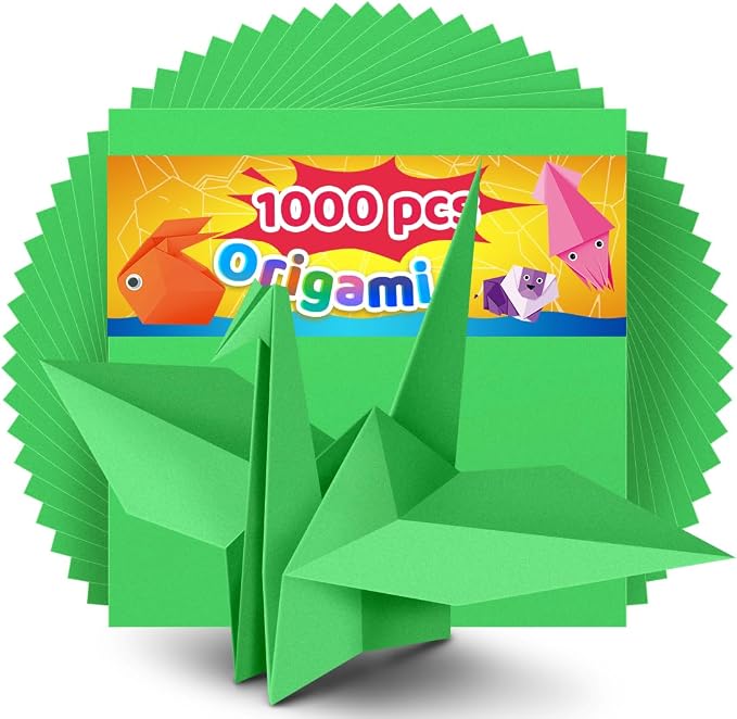 IOOLEEM Green Origami Paper, 1000 Sheets, 6 Inch Square, Double Sided Colored Paper for DIY Crafts