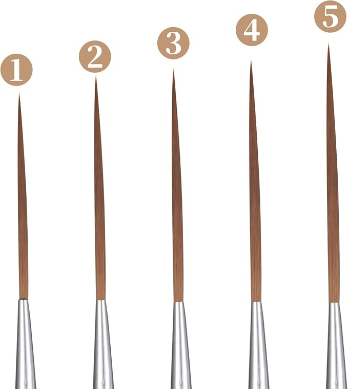 5 Pcs Long Liner Brushes Detail Paint Brushes Extra Long Fine Point Tip Pinstriping Scroll Outlining Brush for Artists Beginners Watercolor Acrylic Painting Marking Outlining Filling Creating Edge