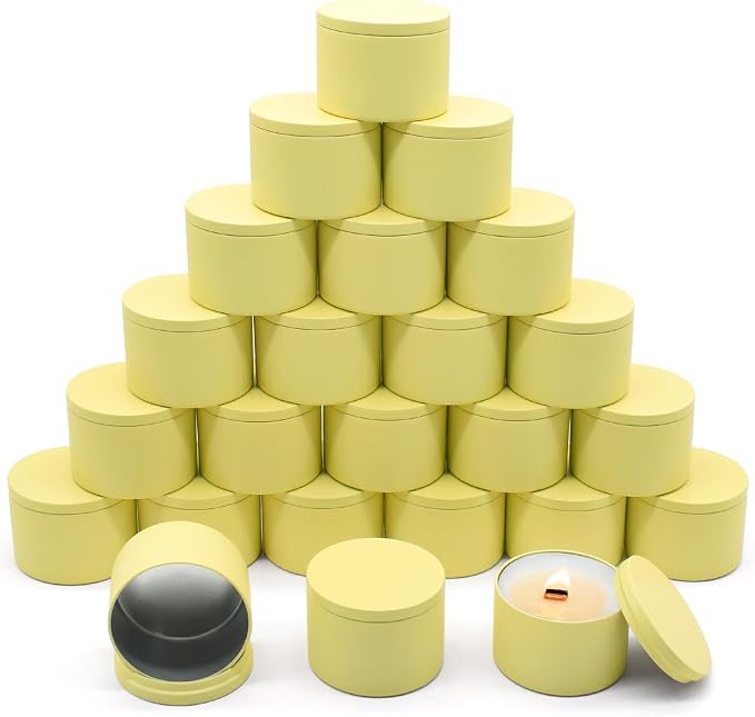 24-Pack 8oz Candle Tins with Lids, Metal Candle Jars for Candle Making, Empty Containers Vessels Bulk for Small Business & Beginners DIY Storage -Yellow/Lemon