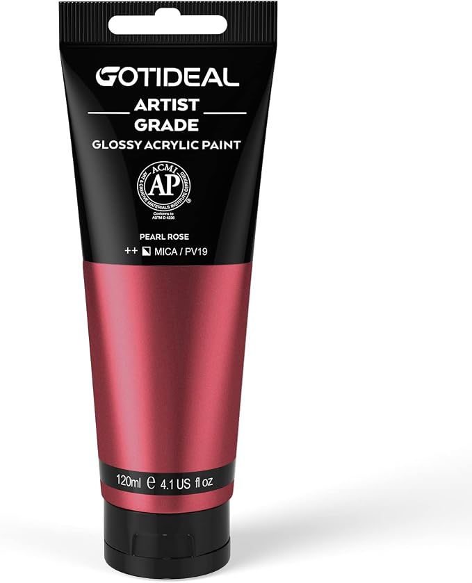 GOTIDEAL Metallic Acrylic Paint Pearl Rose Red Tubes(120ml, 4.1 oz) Non Toxic Non Fading,Rich Pigments for Painters, Adults & Kids, Ideal for Canvas Wood Clay Fabric Ceramic Craft Supplies (Pearl | Non Toxic, Non Fading, Rich Pigments,for Painters, Adu...