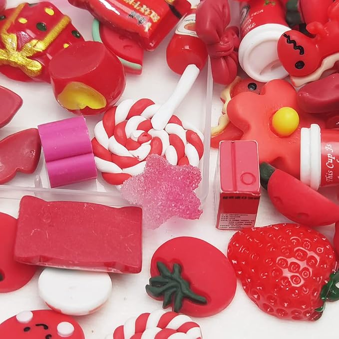 Chenkou Craft 50pcs Lots Mix Assort Christmas Red DIY Flatbacks Resin Flat Back Buttons Scrapbooking (Red)