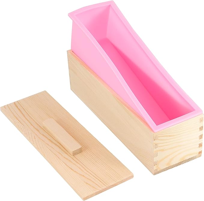 ZOENHOU 3PCS 42 oz Pink Soap Molds, Flexible Rectangular Silicone Soap Making Molds Kit with Wood Box DIY Tool Set for Soap Making Supplies
