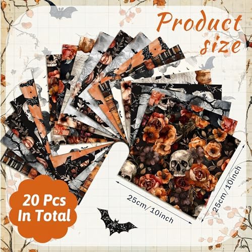HunnmingRe 20 Pcs 10''x10'' Spooky Halloween Quilting Fabric Squares