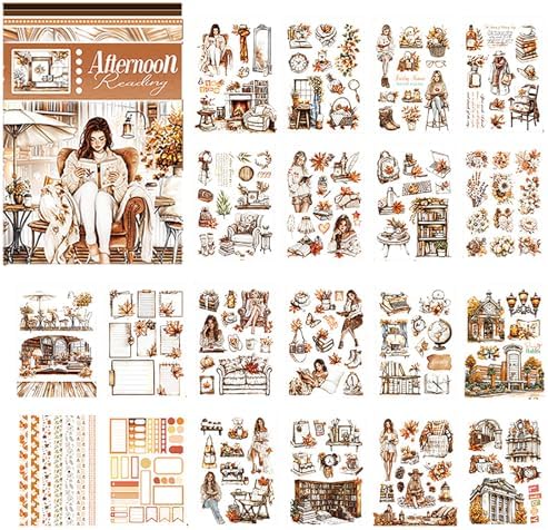 A5 Size Journaling Stickers -200 Pre-Cut Washi Stickers for Junk Journal & Scrapbooking Transparent Reading Girls Journal Sticker