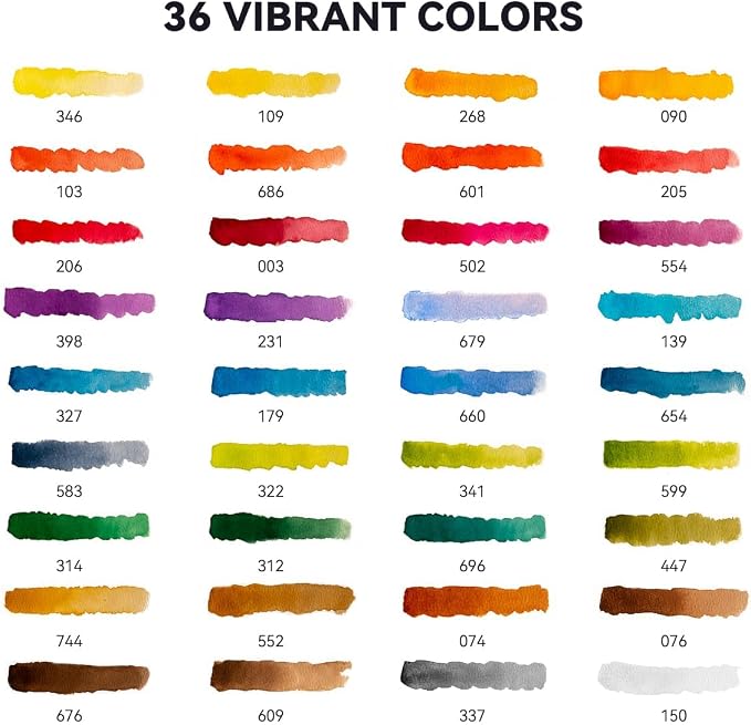 MeiLiang Watercolor Paint Set, 36 Vivid Colors in Pocket Box with Metal Ring and Watercolor Brush, Perfect for Students, Beginners and More