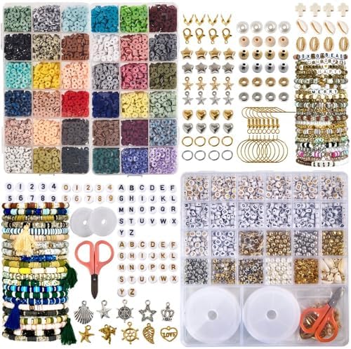 Box-O-Beads Earth Tones Bracelet Making Kit – 8,550 Clay Beads Friendship Bracelet Making Kit with 36 Earth Tone Colors, Charms & Jewelry Supplies – DIY Jewelry Kit for Teen Girls, Kids & Adults