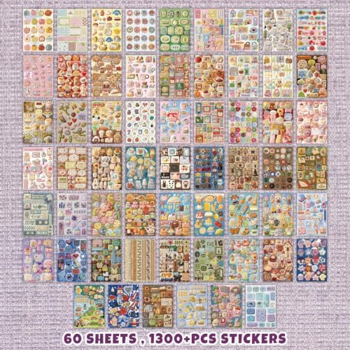 PRSTINCOL 2 in 1 Japanese Sticker Book Combo Set with Red and Blue Patterned Die Cut Stickers 60 Sheets for Journaling