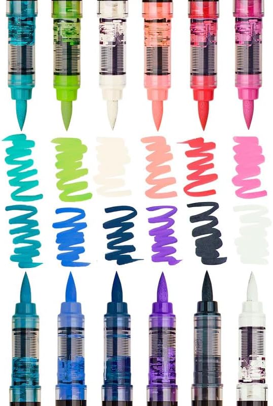 KINGART Acrylic Paint Markers Brush Tip, 12 Lettering Colors. Water-based, no-bleed, waterproof pens with automatic ink control for rock, egg, wood, fabric, glass & DIY crafts