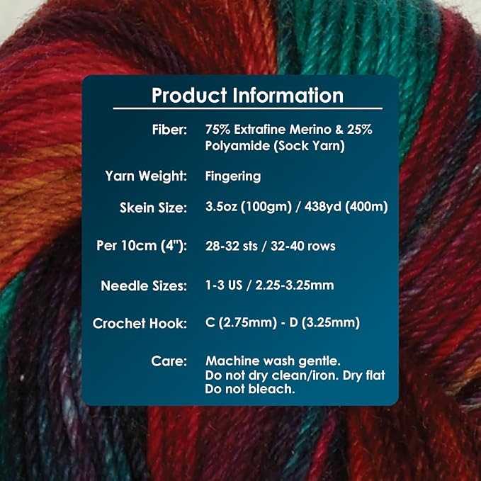 KnitPro Symfonie Fingering Weight Merino Wool Yarn 100g, Party Lights