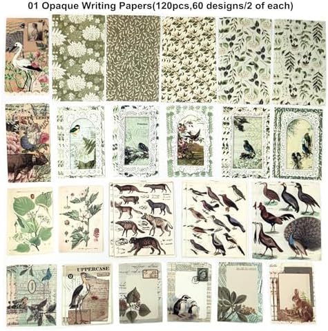 Esweny 200PCS Vintage Scrapbooking Supplies Pack, Aesthetic Scrapbook Sticker Paper Art Journaling Kit for Junk Journals,Planner,Cottagecore Decor Gifts (Green Series)