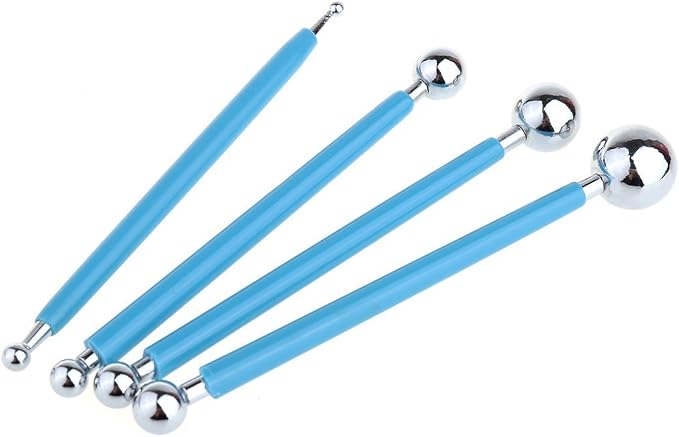 Ecjiuyi 9PCS Sculpting Tools,4PCS Double-Ended Metal Ceramic Clay Ball Stylus Dotting Tools and 5PCS 2 Way Silicone Polymer and Embossing Paper Flower Indentation Tool Set