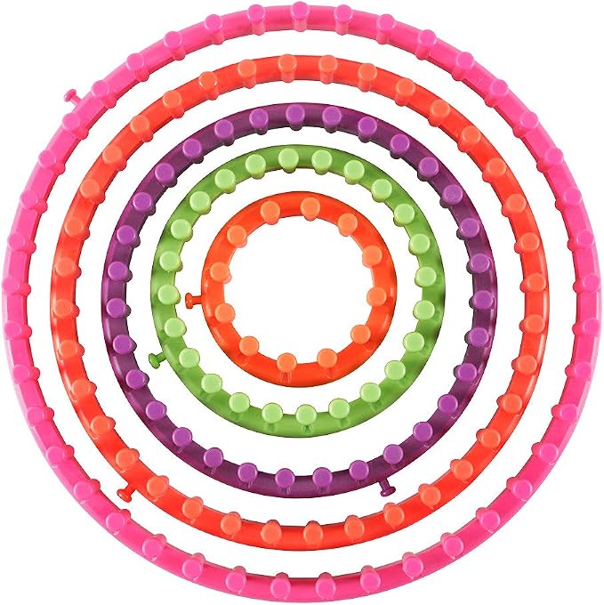 novelinks Round Knitting Looms Set - Set of 5 Plastic Looms Knitting with 1 Knitting Yarn Loom Needle and 1 Plastic Loom Pick
