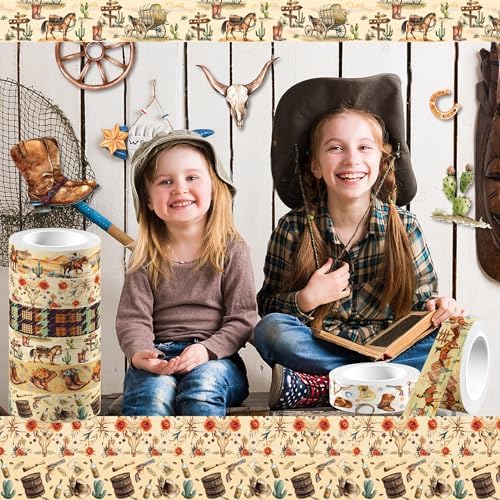 12 Rolls Western Washi Tape Masking Decorative Cowboy and Cowgirl Washi Tape for DIY Craft Gift Wrapping Handbook Sticker Scrapbook Journaling Party Favor