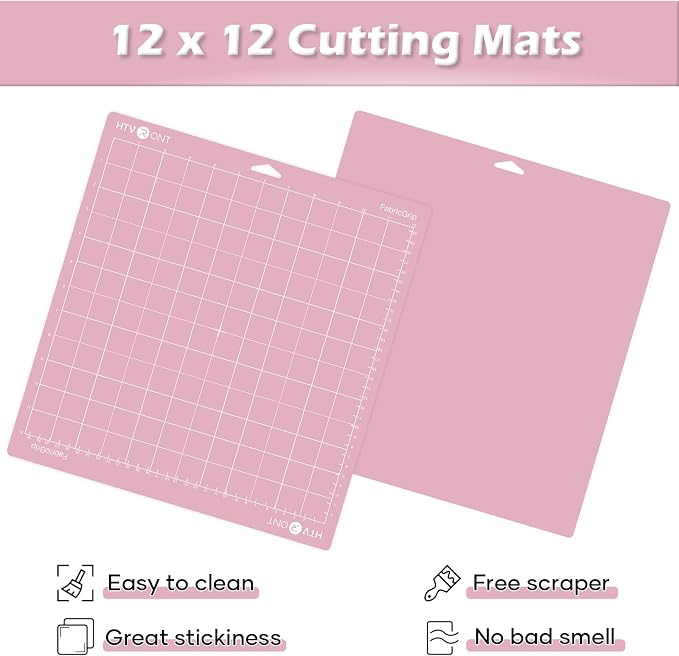 HTVRONT Fabric Grip Cutting Mat 12x12, 2 Pack, Quilting & Crafting | Compatible with Cricut Maker 4/3/Maker, Explore 5/4/3/Air 2/One Machine, Fabric Adhesive Sticky, Quilting Cutting Mats
