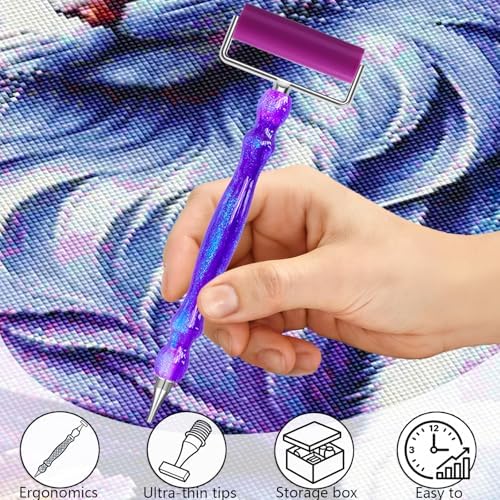 ZYNYXY 17PCS Ergonomic Diamond Art Pen Kits, with Multifunctional Metal Stainless Steel Screw Thin 1, 3, 6, 9, Tips, Correction Placers Roller Accessories(A-Purple + Pink + Blue+ 5 PCS Tips)