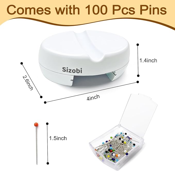Sizobi Magnetic Pin Cushions for Sewing with 100Pcs Ball Head Straight Pins
