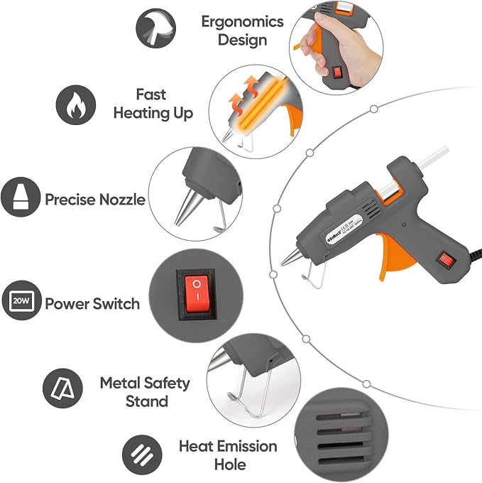 ROMECH 20W Mini Hot Glue Gun Kit, 30 Glue Sticks Set for DIY Crafts, Repair