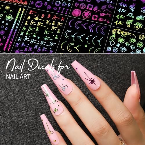 Teenitor 50 Sheets Nail Art Stickers, Rainbow Nail Stickers for Nail Art Nail Decals for Kids, Women, Fingernail in Halloween Christmas, Nail Supplies