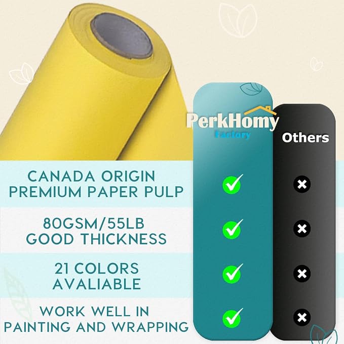 PerkHomy Lemon Yellow Kraft Paper Roll 48" x 3,600" (300') for Gift Wrapping Bouquet Flower Art Painting Craft Writing Packaging Shipping 80GSM 55LB (Lemon Yellow, 48" x 300')