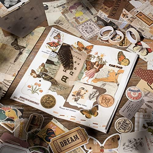 JOYCHOIC Vintage Scrapbooking Supplies Aesthetic Journaling Kit, Scrapbook Large Collection for Bullet Junk Journal, Arts Craft Collage, Beginners, Ephemera