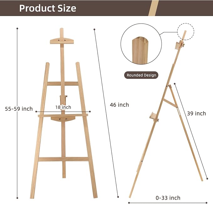 Adjustable Pine Wooden Painting Easel, Art Easel for Display