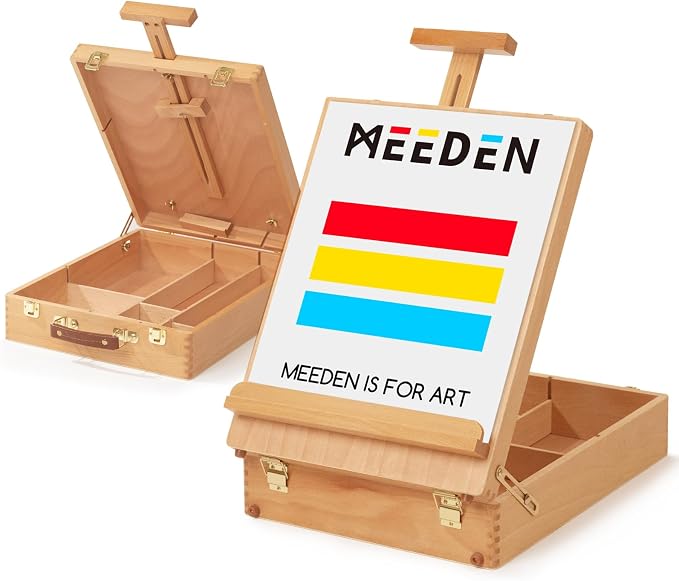 MEEDEN Table Top Easel for Painting: Portable Tabletop Easel with Storage | Wood Easel for Adults - Sketch Box Easel for Students Artist Beginner - Art Desk Easel for Plein Air Natural 16.7"x13"