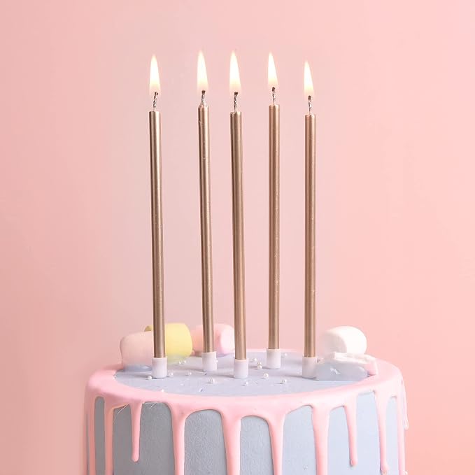 PHD CAKE Champagne Gold Long Thin Metallic Birthday Candles, Cake Candles, Birthday Parties, Wedding Decorations, Party Candles