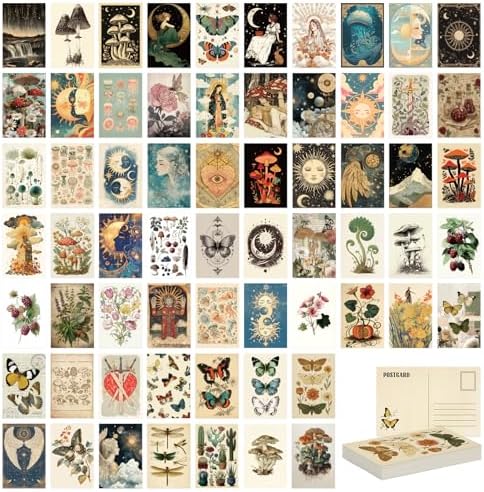 64 Pcs Vintage Postcard Set, Vintage Post Cards for Mailing, Retro Botanical Butterfly Ephemera, Scrapbooks, Collage, DIY Card, Wall Decor (4×6)