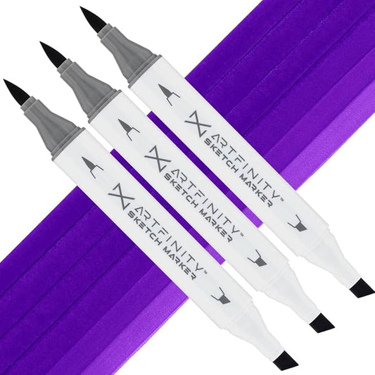 Artfinity Sketch Markers - Set of 3 - Amethyst BV1-7, Vibrant, Professional, Dye-Based Alcohol Markers for Artists, Drawing, Travel, & More