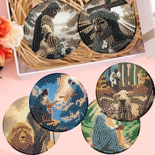 8 Pack Diamond Art Coasters,Jesus Christ Diamond Painting Coasters Kits