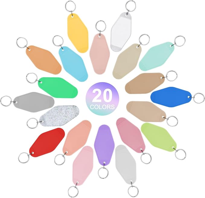 LOTMER 20/30/40/80 PCS Hotel Keychain Blank with Key Rings, 60 Colors Motel Key Chains for DIY Keychains