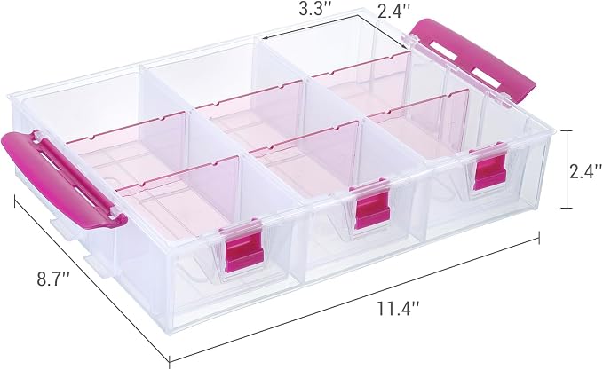 MyGift Stackable Single Tray Add-On for 11-Inch Clear Arts & Crafts Container, 9-Compartment Sewing Supplies Organizer with Removable Dividers for Craft Storage, Includes 3 Drawers