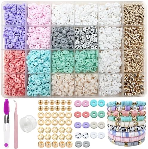 MIIIM Pastel Clay Beads Kit for Bracelets Making, Heishi Beads, Clay Charms and Gold Spacer for Jewelry Making, Friendship Bracelet Kit for Crafts, Concert, Raves, Gifts