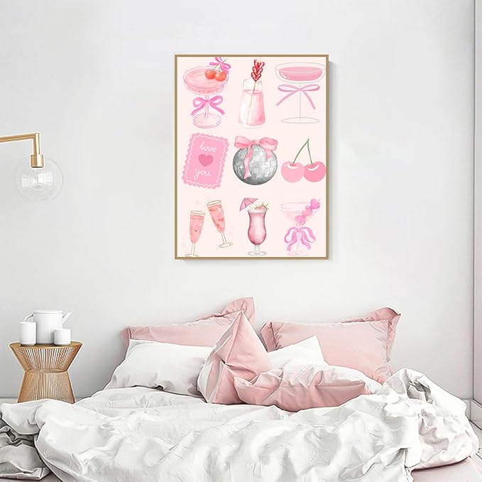 Pink Cocktail Diamond Art Kits for Adults Diamond Painting Kit for Beginner | 5D DIY Funny Cute Vintage Diamond Dots Full Drill Crafts for Gem Art Dot Art for Adults Home Wall Decor for Teens 12x16 in