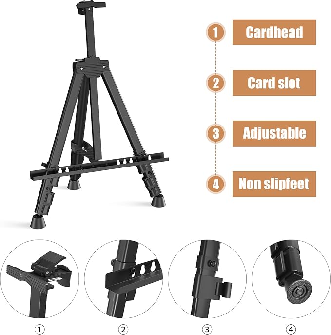 Art Painting Display Easel Stands - Portable Adjustable Floor Artist Easels | Aluminum Metal Tripod Black Stands with Bags, Sturdy for Table-Top/Floor Painting, Drawing, Displaying - 2 pack